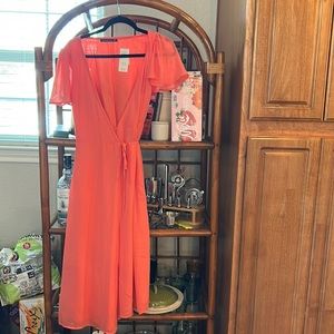 Abercrombie Pink Flutter Sleeve Wrap Midi Dress, NWT